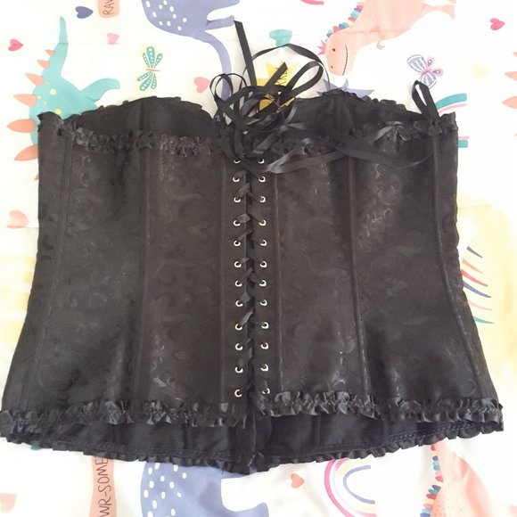 black damask satin sweetheart corset bustier top - Picture 4 of 5